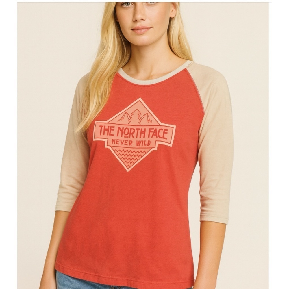 The North Face Forever Wild Orange Tan Raglan Graphic Logo Gorpcore Casual Top L